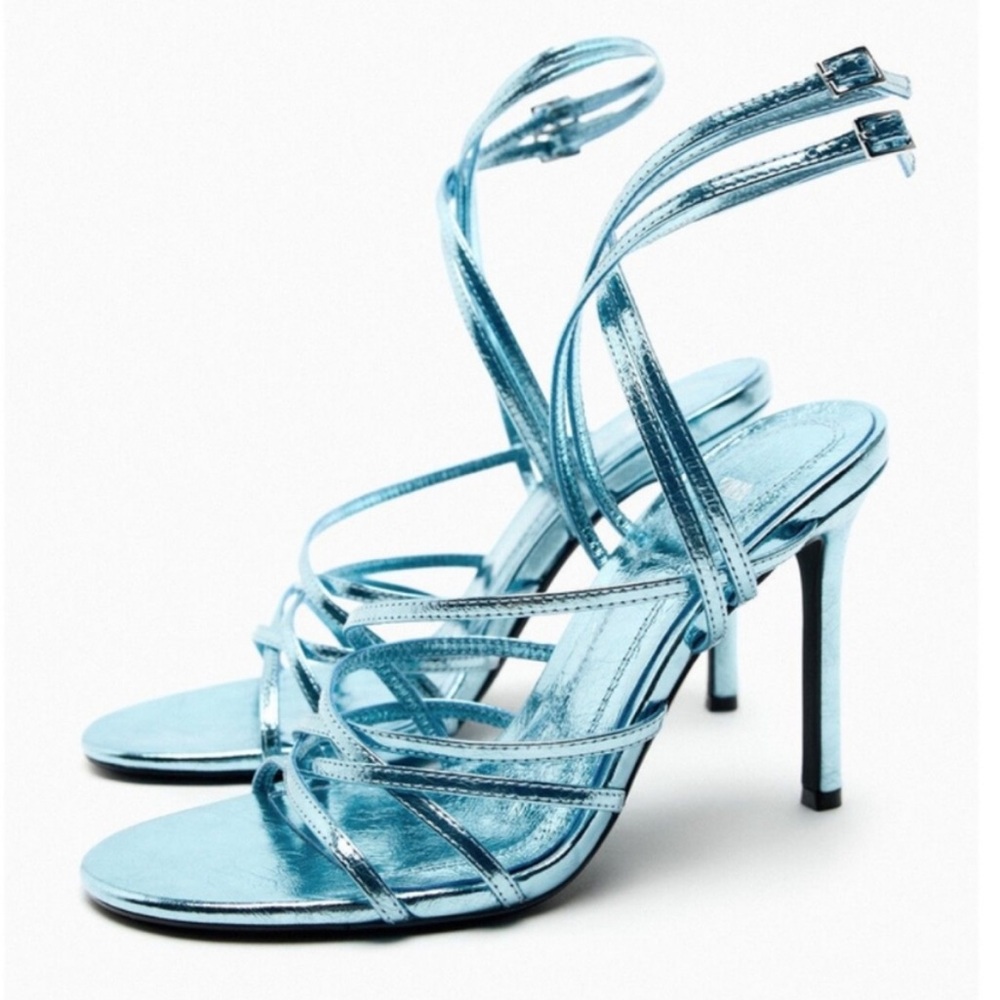 Zara Metallic Blue Strappy Heels